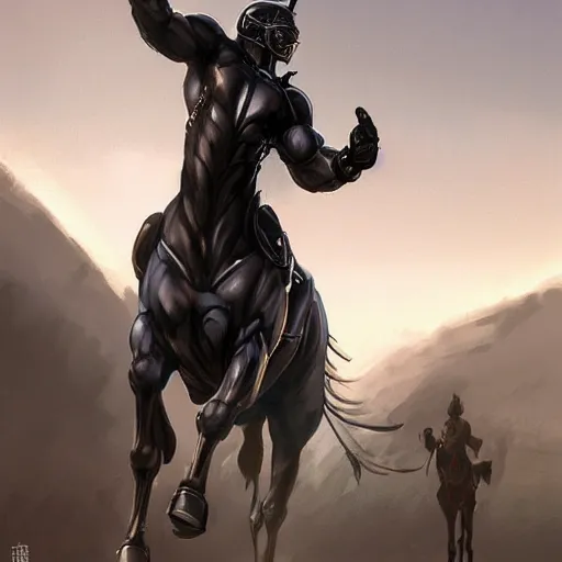 Image similar to an enormously muscular black - coated anthro horse, wearing skintight combat suit, a high - tech facility background, highly detailed, digital painting, game character, artstation, concept art, illustration, art by artgerm, greg rutkowski, wlop