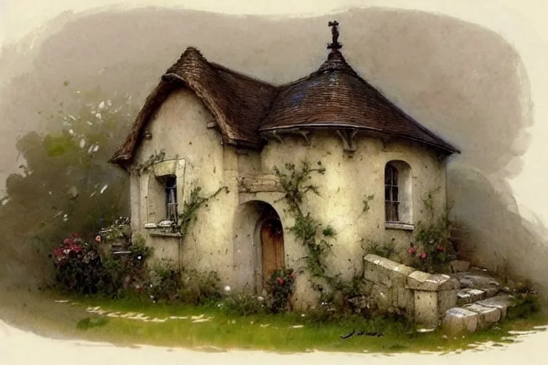 Prompt: (((((1950s small castle cottage . muted colors.))))) by Jean-Baptiste Monge !!!!!!!!!!!!!!!!!!!!!!!!!!!