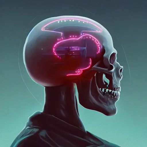 Prompt: A stunning profile of a symmetrical skull Simon Stalenhag, Trending on Artstation, 8K