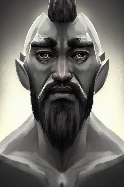 Image similar to portrait from a handsome masculine bearded extraterrestrial man, gray alien, trending on artstation