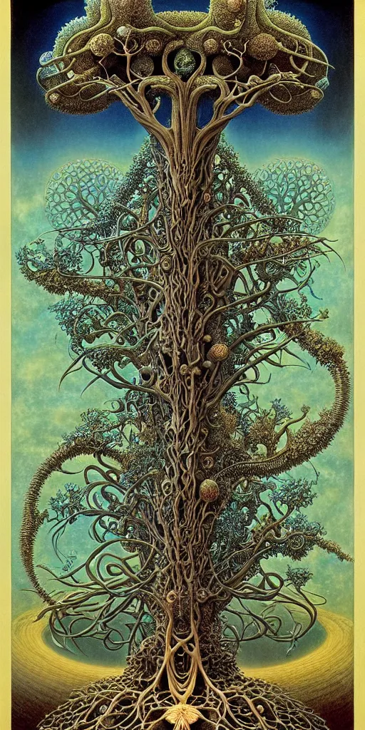 Image similar to tree of life by roger dean and andrew ferez, art forms of nature by ernst haeckel, divine chaos engine, symbolist, visionary, art nouveau, botanical fractal structures, organic, detailed, realistic, surreality