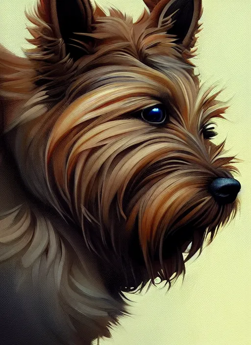 Prompt: norwich terrier in warriors clothing backround dark, highly detailed, digital illustration, trending in artstation, modern painting, smooth, sharp focus, intricate, by peter mohrbacher