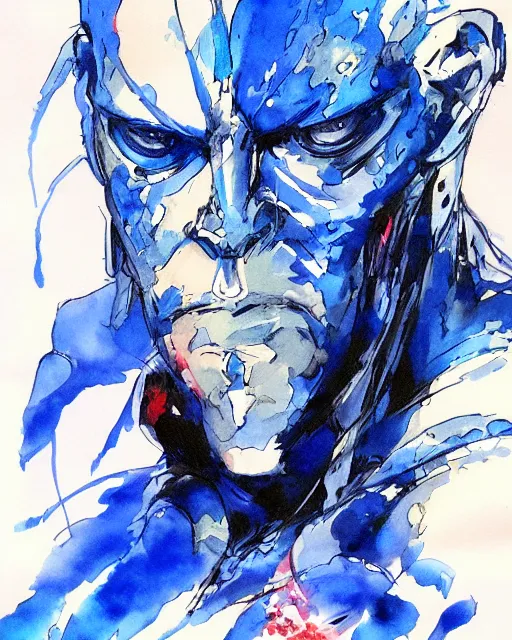 Image similar to Magic Blue Fish Man, drawn by Yoji Shinkawa, water color