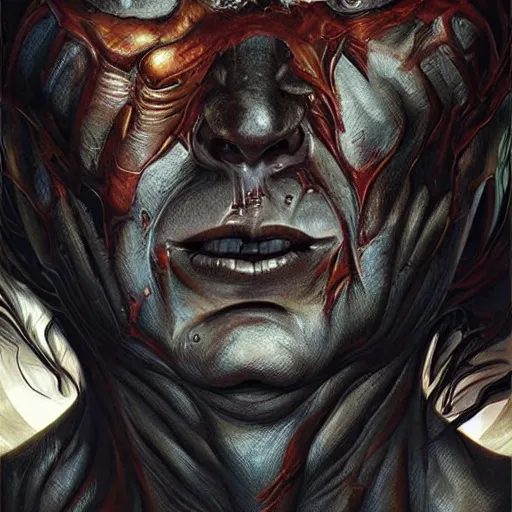 Prompt: stygian ultra realistic upper body portrait of a herculean hulking erebus, the god of darkness and shadow, solar eclipse, digital art by artgerm and karol bak