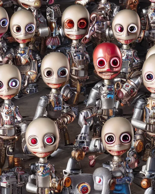 Prompt: highly detailed closeup, face profile portrait of a tin toy mars attacks, depth of field, fashion photoshoot by nicoletta ceccoli, mark ryden, lostfish, dan decarlo, bob clampett, max fleischer, breathtaking, detailed and intricate environment, 8 k resolution, hyperrealistic, octane render