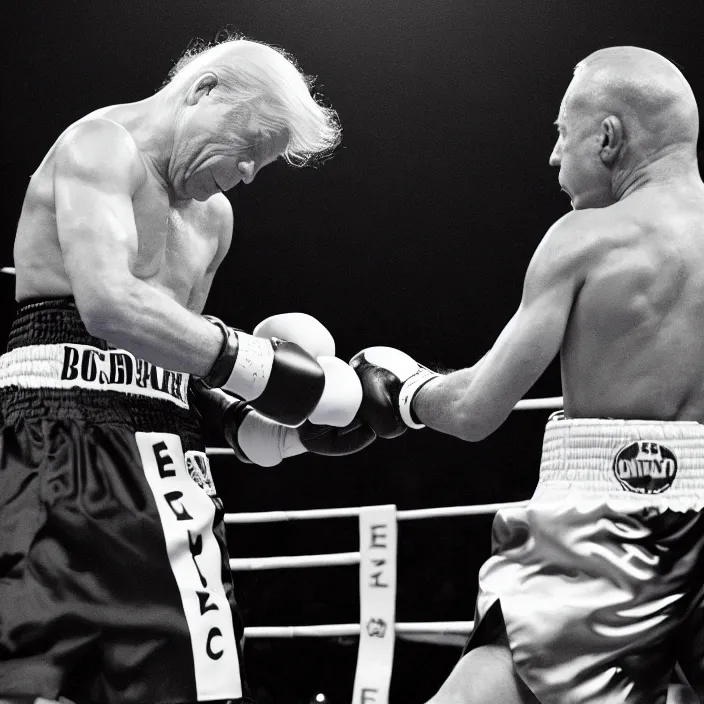 Image similar to boxing match of biden and trump, b & w detailed sharp photo