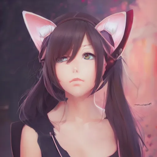 Image similar to An anime portrait of beautiful girl with cat ears, by Stanley Artgerm Lau, WLOP, Rossdraws, James Jean, Andrei Riabovitchev, Marc Simonetti, and Sakimichan, tranding on artstation