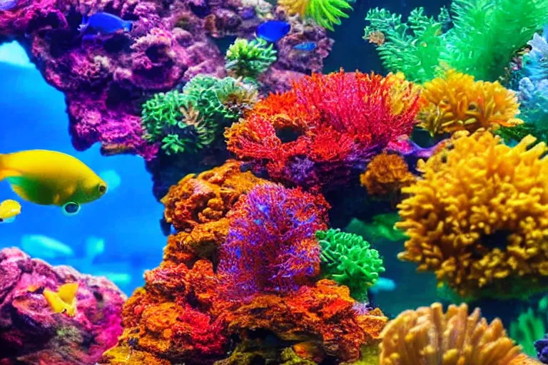 Prompt: a close - up photo of a beautiful colorful vibrant aquarium