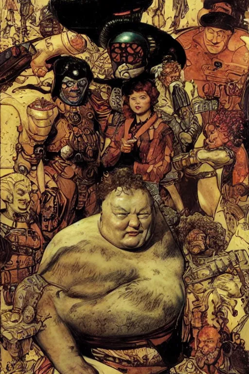 Prompt: baron harkonnen, plain background, painted by jack kirby, lawrence alma tadema, norman rockwell, greg staples, wayne barlow, neville page