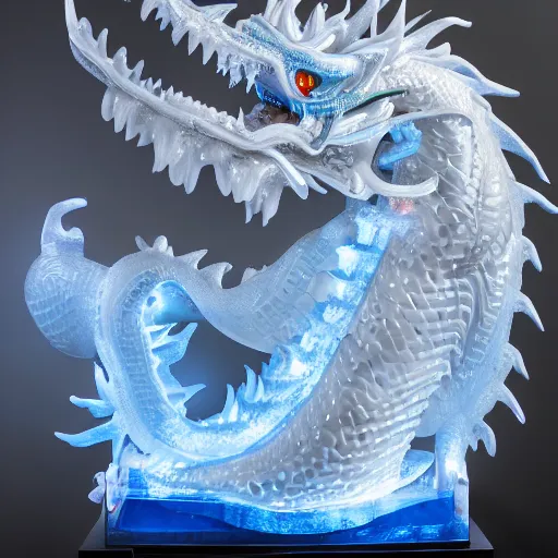 Prompt: an extremely detailed ice sculpture of a chinese dragon, studio lighting, 8K UHD