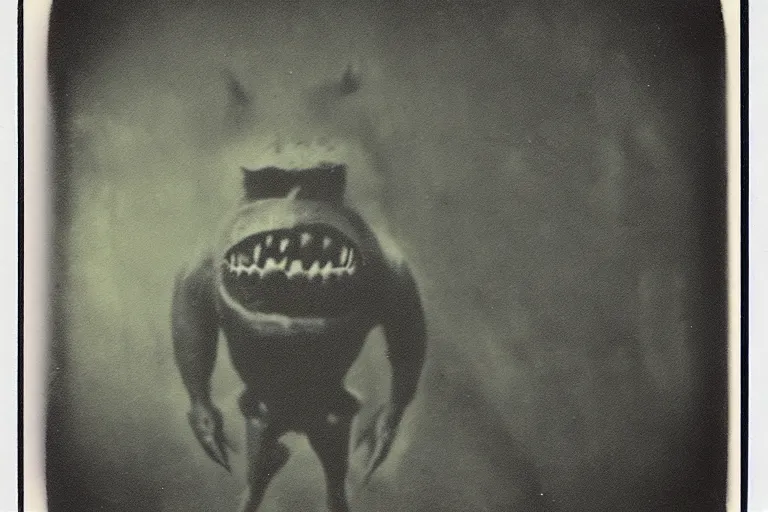 Image similar to dark old polaroid of an weird monster in the world of oz