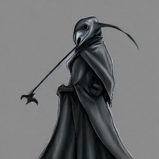 Image similar to female plague doctor donning a black hood, armor and a white crow mask, trending on artstation