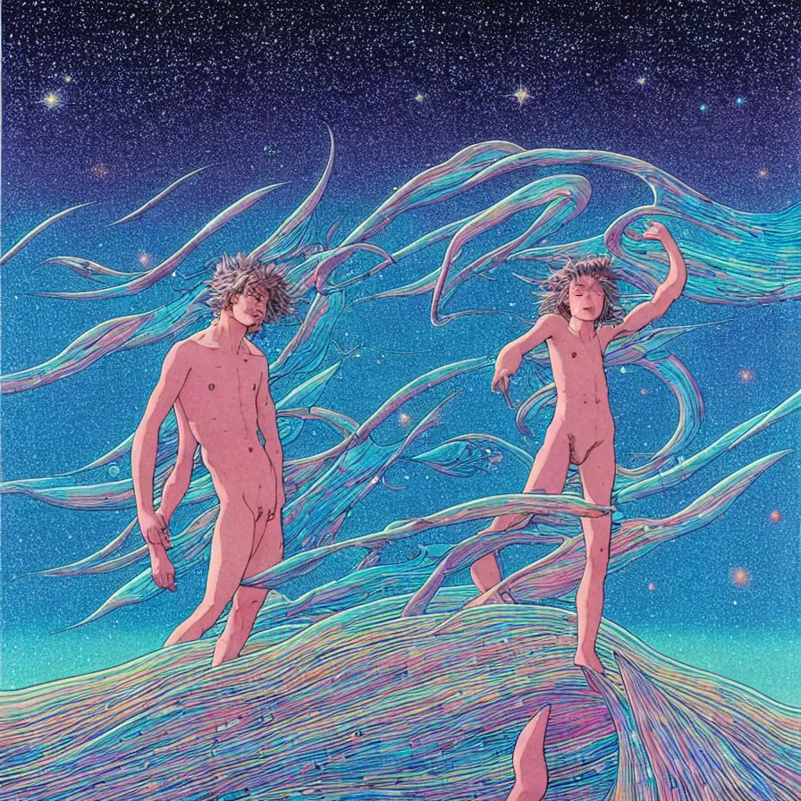 Prompt: ( ( ( ( shinning starry sky and sea ) ) ) ) by mœbius!!!!!!!!!!!!!!!!!!!!!!!!!!!, overdetailed art, colorful, artistic record jacket design