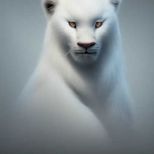 Prompt: portrait of a white panter with a very long fur, fantasy, trending on artstation, heroic pose, highly detailed picture, simple, 8k