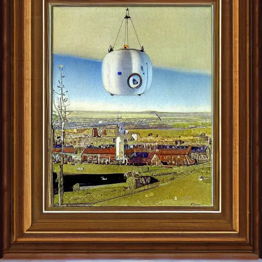 Image similar to painting of a ufo , fine art, painted by carl larsson , art deco