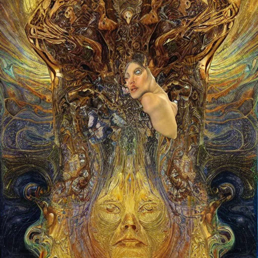 Image similar to Divine Chaos Engine by Karol Bak, Jean Deville, Gustav Klimt, and Vincent Van Gogh, visionary fractal structures, spirals