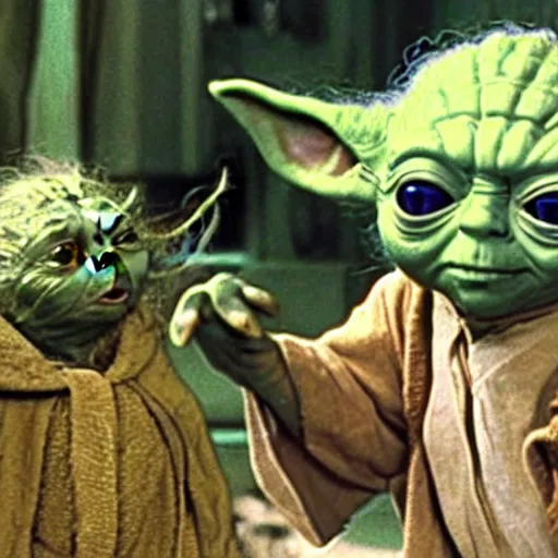 Prompt: Photo still of Yoda in a Peter Jackson directed Back to the Future movie, 4k