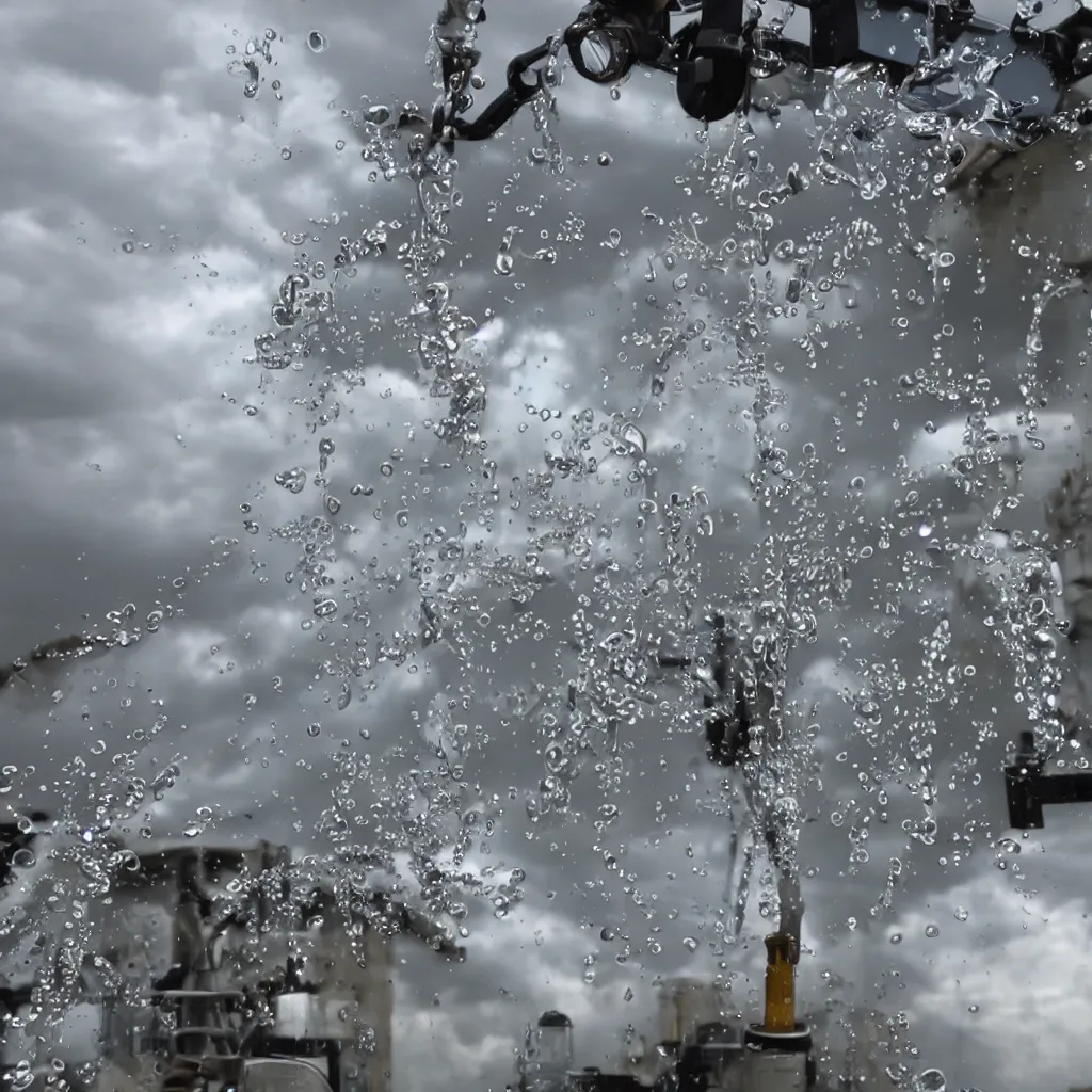Prompt: a metallic - looking mechanial tool to make clouds from bottled water