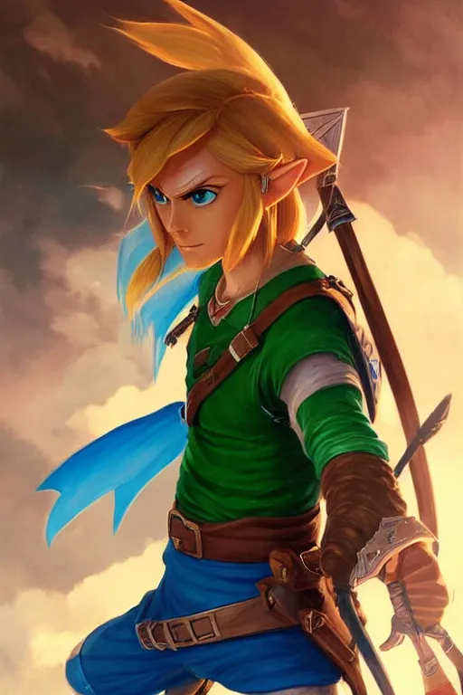 Image similar to link from Zelda, movie poster, highly detailed, digital painting, artstation, concept art, smooth, sharp focus, illustration, cinematic lighting, art by artgerm and Greg rutkowski