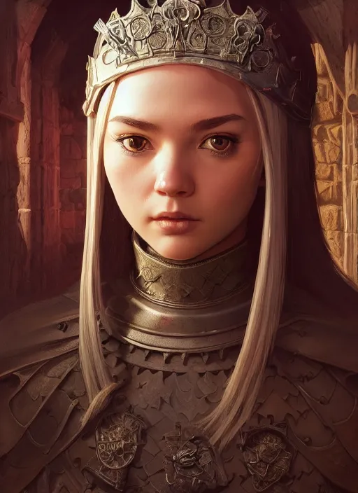 Image similar to highly detailed closeup portrait of a medieval princess, unreal engine, greg rutkowski, ilya kuvshinov, ross draws, hyung tae and frank frazetta, tom bagshaw, tom whalen, nicoletta ceccoli, mark ryden, lostfish, earl norem, global illumination, god rays, detailed and intricate environment