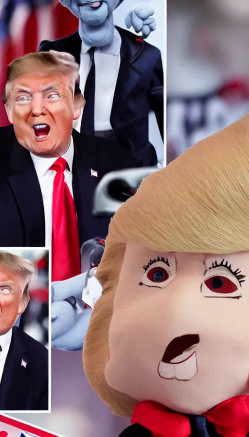 Image similar to donald trump trolls doll, cinema still