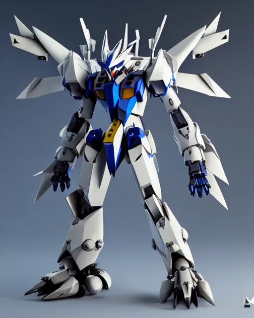 Image similar to futuristic wolf mecha!! azure details! wolf armor! wolf helmet! 8 k hd resolution, barbatos gundam, bandai box art, zoids, makoto kobayashi, frank gehry, raymond swanland, unreal engine 5! octane render! cgi!