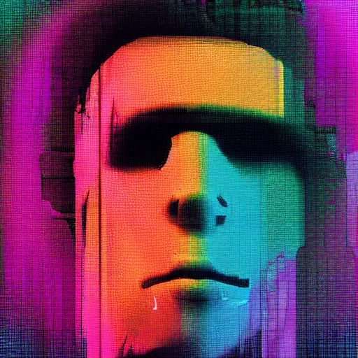 Image similar to Jacket from hotline miami, pixel sorting, glitch art, vaporwave, portrait, painting