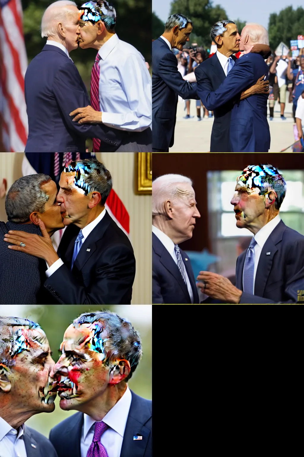 Prompt: obama going in for a kiss with joe biden, obama kissing joe biden , 8k , professional photography