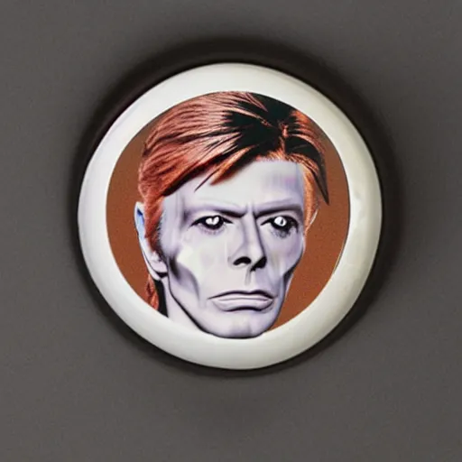 Prompt: close - up bowl with a face of bowie, sticker,