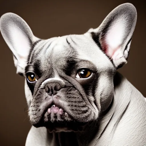 Image similar to a feline french bulldog - cat - hybrid, animal photography