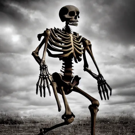 Image similar to a giant skeleton walking swaggerly