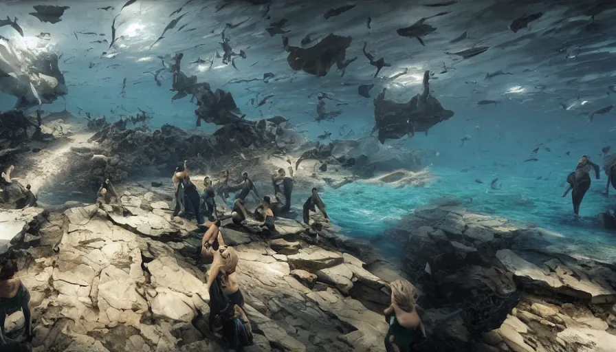 Image similar to limbus with a horde of office managers attacking the ocean unreal engine, hyper realism, realistic shading, cinematic composition, realistic render, octane render, detailed textures, photorealistic, wide shot