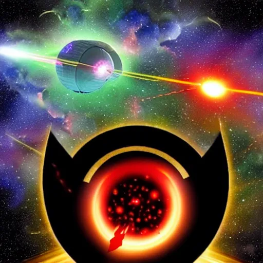 Image similar to Galactic War in space with Scary Space Crafts firing laser beams and destroying planets