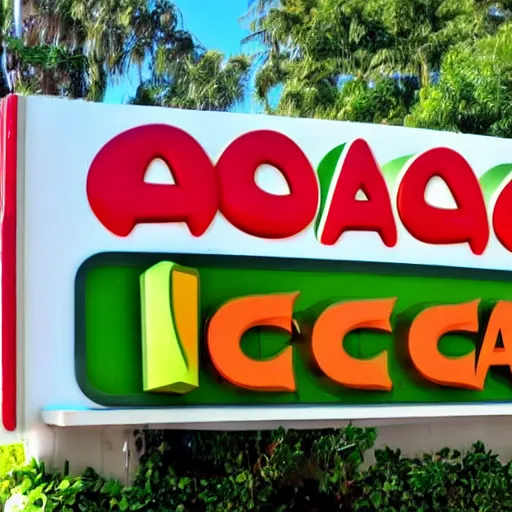 Prompt: fr e sh a voca do, fresh avacado, del taco sign