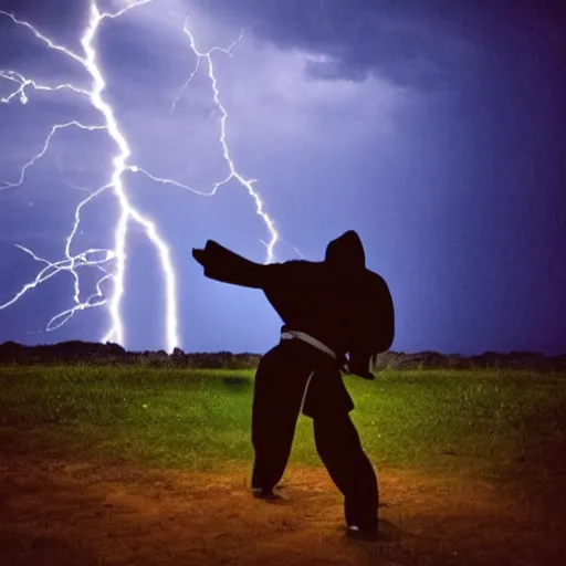 Image similar to photo of a ninja shooting lightning out of hand