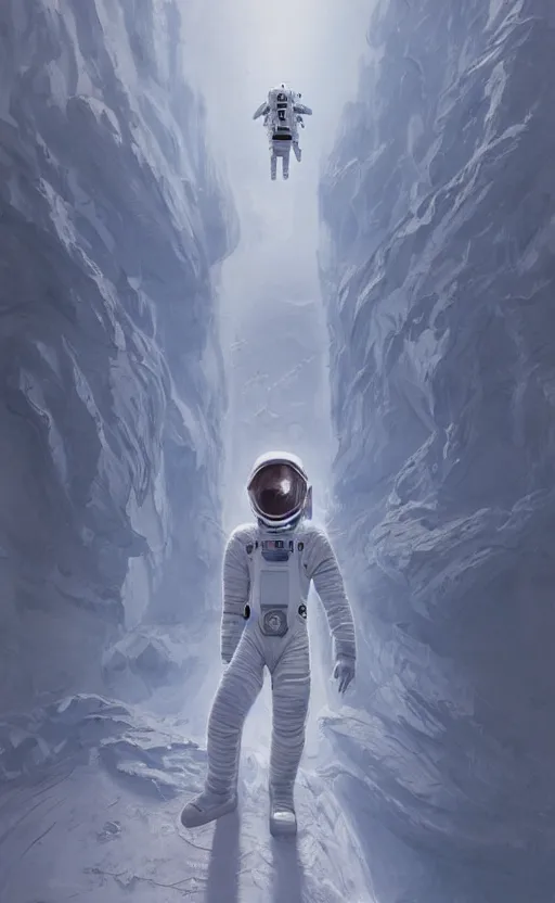 Prompt: a beautiful artwork illustration, concept art sketch of an astronaut in white futuristic cybernetic armor walking on the surface of the moon, drone shot, top view, volumetric fog, godrays, extreme contrast, vibrant colors, vivid colors, high saturation, by Greg Rutkowski and Jesper Ejsing and Raymond Swanland and alena aenami, featured on artstation, wide angle, vertical orientation