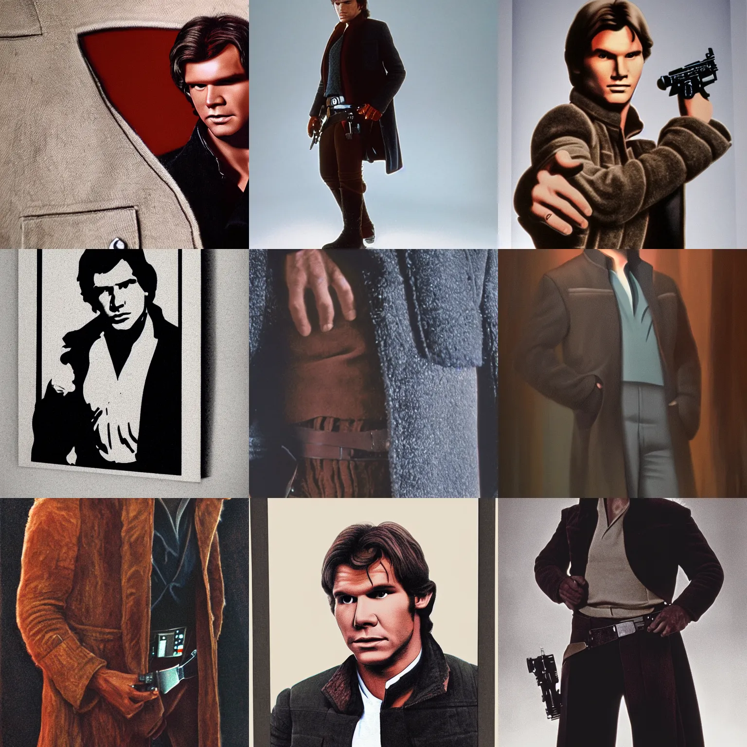 Prompt: body portrait of han solo holding coat in hand