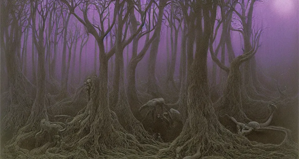 Prompt: Enchanted and magic forest, by Zdzisław Beksiński