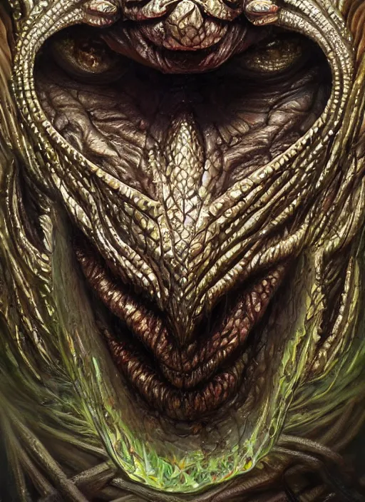 Prompt: crystalized mf doom reptile eyes, metal shiny skin. intricate, elegant, highly detailed, centered, digital painting, artstation, concept art, smooth, sharp focus, illustration, artgerm, tomasz alen kopera, peter mohrbacher, donato giancola, joseph christian leyendecker, wlop, frank frazetta