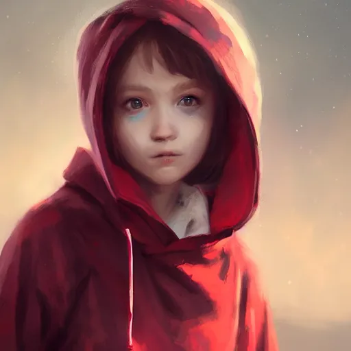 Image similar to a cute tiny girl with short red hair wearing a hoodie, digital art, very beautiful face, pretty face, very detailed eyes, full body illustration, 8 k resolution, soft painting, by greg rutkowski, wlop, rossdraws,