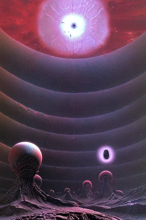 Image similar to ominous sky over alien planet by thomas ligotti and wayne barlowe