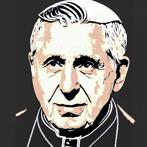 Image similar to portrait of pope benedict xvi screen print. pop art, high detail 8 k