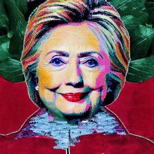 Image similar to hillary clinton made entirely out of leaves, painted by claude monet