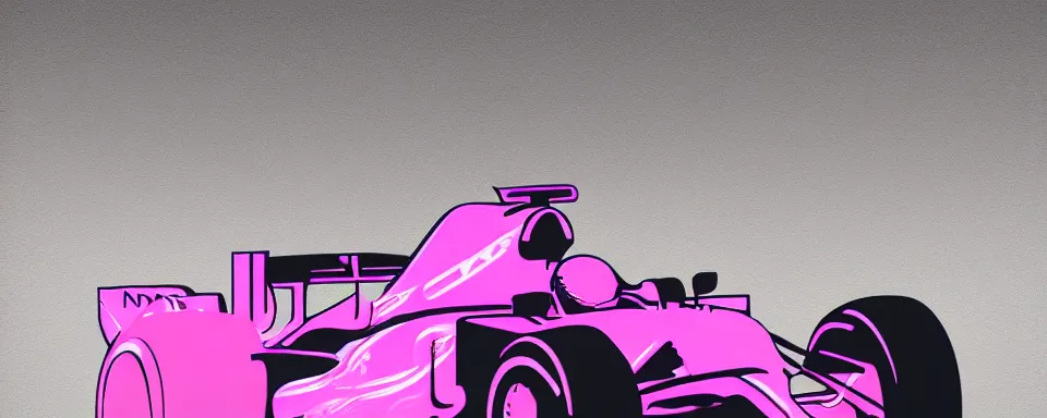 Prompt: abstract illustration of a formula one car, purple and pink, synthwave