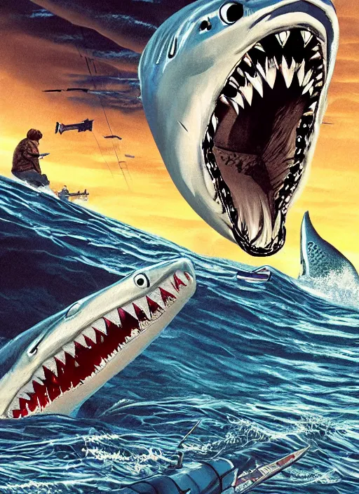 Image similar to Poster artwork for Jaws Part 7 (1999) highly detailed, centered, digital painting, artstation, concept art, smooth, sharp focus, illustration