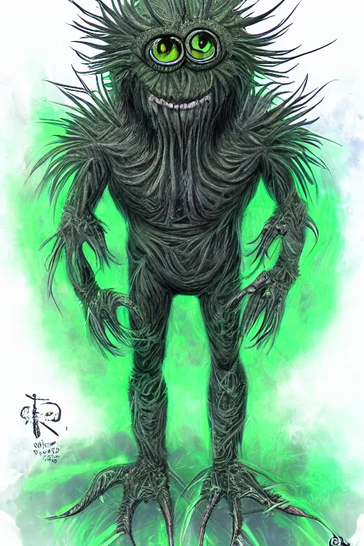 Image similar to a humanoid figure thistle monster with eyes, radiation glow, highly detailed, digital art, sharp focus, trending on art station, plant, anime art style