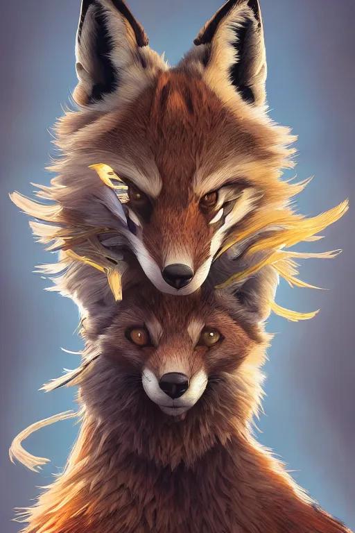 Image similar to symmetry!! portrait of fox furry in the style of horizon zero dawn, machine face, intricate, elegant, highly detailed, digital painting, artstation, concept art, smooth, sharp focus, illustration, art by artgerm and greg rutkowski and alphonse mucha, 8 k