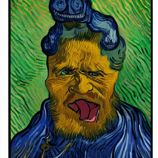 Prompt: person with a sword as its mouth, 4 k, 8 k, trending on artstation, award - winning art, illustrated by vincent van gogh