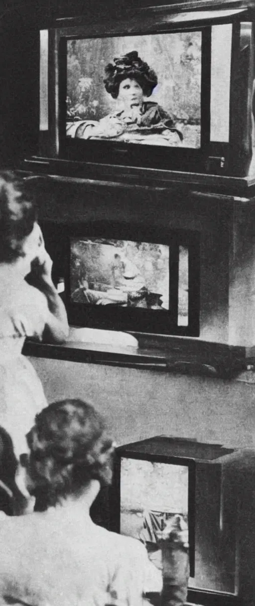 Image similar to 1 9 0 0 s photo of a person watching a flat screen hd tv