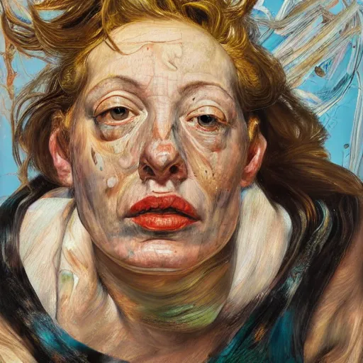 Image similar to high quality high detail painting by lucian freud and jenny saville, hd, golden eal, turquoise